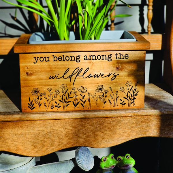 Personalized Cedar Planter Box – Rustic Laser Engraved Flower Pot