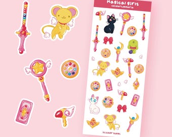 May include: A sheet of colorful stickers featuring magical girl characters, wands, stars, and other whimsical designs. The sheet is titled "Magical Girls" and includes the text "Sticker Sheet".