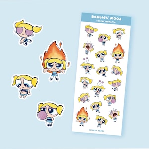 Bubbles' Mood Sticker Sheet - Cute Handmade Powerpuff Girls Stickers - Bullet Journal Stickers - Planner Stickers - Scrapbooking Stickers
