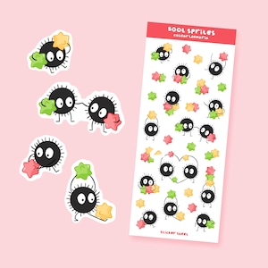 Soot Sprites Sticker Sheet - Cute Susuwatari Sticker Sheet - Studio Ghibli Stickers - Bullet Journal Stickers - Scrapbooking Stickers