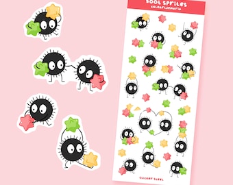 Soot Sprites Sticker Sheet - Cute Susuwatari Sticker Sheet - Studio Ghibli Stickers - Bullet Journal Stickers - Scrapbooking Stickers