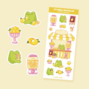 Feuille d'autocollants Froggy Lemonade - Autocollants mignons faits à la main en forme de grenouille - Autocollants Bullet Journal - Autocollants de planificateur - Autocollants de scrapbooking