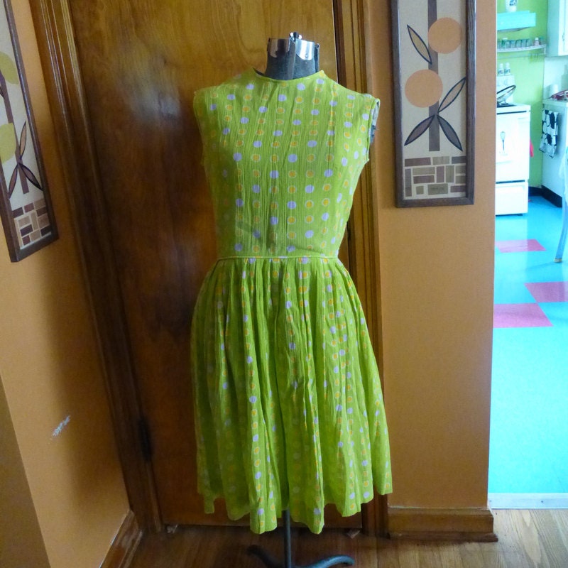 Vintage 60s Sweet Lime Pop Dotted Day Dress Delight - Etsy