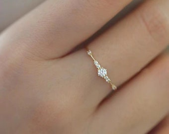 14K Gold Dainty Diamond Engagement Rings for Women, Engraved 925 Sterling Silver Ring, Toe Ring, Pinky Ring, Wedding Ring, Promise Ring