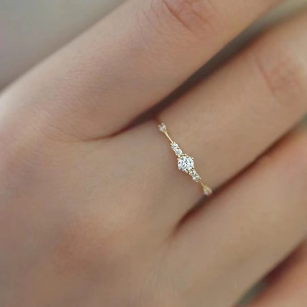 14K Gold Dainty Diamond Engagement Rings for Women, Engraved 925 Sterling Silver Ring, Toe Ring, Pinky Ring, Wedding Ring, Promise Ring