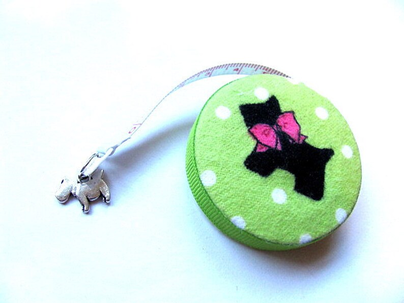 Measuring Tape with Scottie Dogs on Lime Retractable Pocket Tape Measure