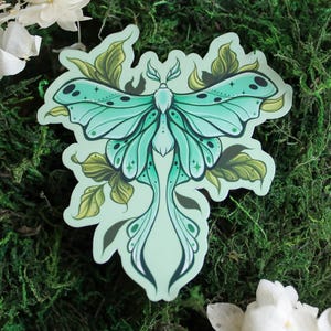 Sticker Luna Motte | grüne Lunamotte Aufkleber | Mond Motte