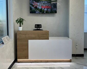 Jade Plus Gloss White and Planked Urban Reception Desk