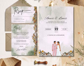 6 in 1 | Forest Wedding Inv. Template PDF | Printable Wedding Invitation | Printable Wedding Invitation | Editable w/ Canva