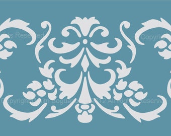 Size 8" x 2" Designer Border Damask Stencil for Walls, Curtains, Cakes, Crafts - Pattern Faux Mural 1025