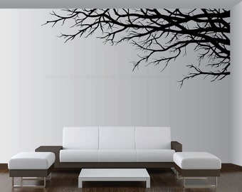 Size 97"W x 41"H Wall Vinyl Art Decor Tree Top Branches Sticker. Choose color, direction 1201
