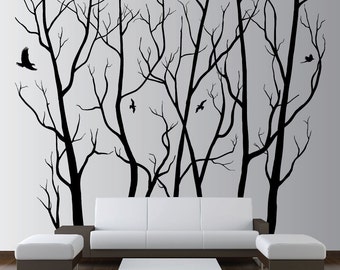 100&quot; x 90&quot; Designer Wall Art Decor Vinyl Tree Forest Decal Sticker (16 available colors) 1105