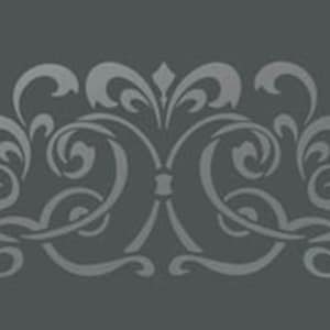 May include: A decorative border design with a repeating pattern of stylized floral motifs. The design is in a light gray color against a dark gray background.