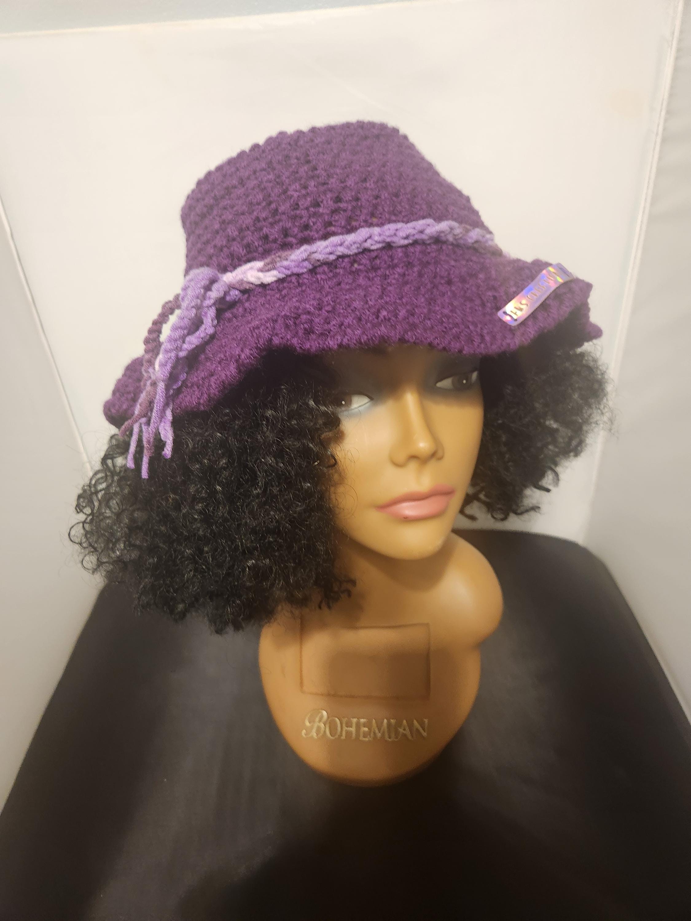 Hand Crocheted Purple Floppy Hat With Horns Krampus Hat Pattern | Morale Fiber main image 3