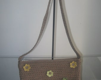 Upcycled Crochet Shoulder Bag with flowers