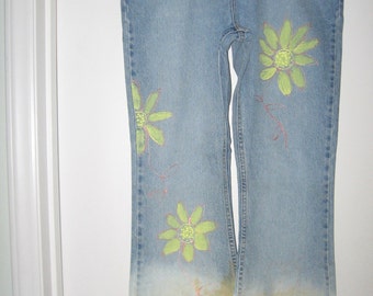 Jeansy Ellemenno, wykonane metodą tie-dye, malowane ręcznie, z recyklingu, rozmiar 13/29