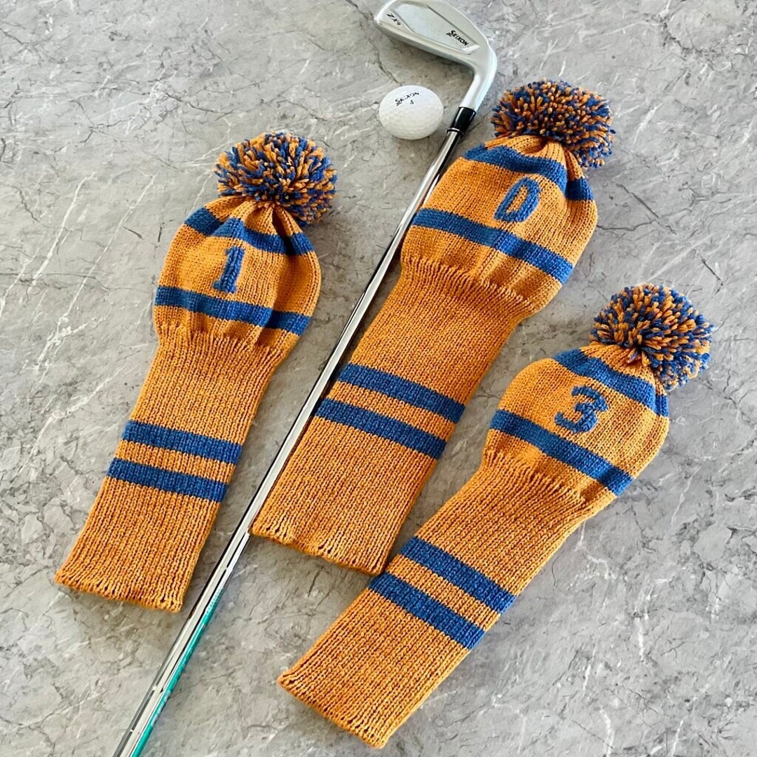 Golf Club Covers Knit Set of 3 to Fit Driver and 2 Woods Knitted Head