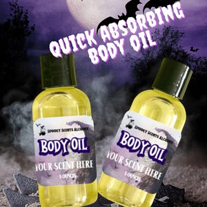 Witchy Skincare Lightweight Body Oil- Fruity Scented Liquid Body Butter Hair Oil- Bath Oil -Spooky Shower Oil- Gothic Halloween Skincare