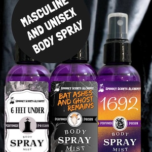 Masculine Scented Body Spray Witchy and Gothic Body Mist, Luxury Spooky Fragrance Mist, Goth Witch Body Care Unisex Scent, Halloween, Creepy