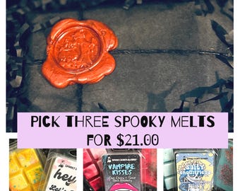 Spooky Wax Melt Bundle-Pick Your Scent Halloween Wax Melts- Gothic and Horror Wax Melt Themed Strong Scented Summerween - Spooky Gift