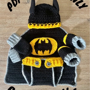 Crochet Bat Superhero Baby Set Pattern (PDF Download) Mittens, Cape, Hat and Booties