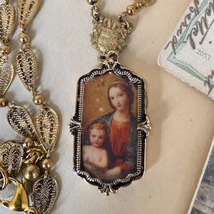 Divine Grace, Madonna and Child repurposed religious necklace