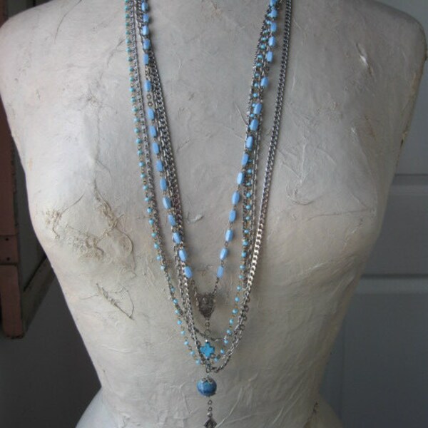 Vintage Sterling Silver Rosary Assemblage Necklace