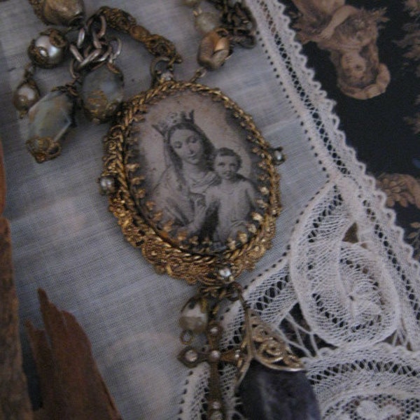 Gemstone and Vintage assemblage necklace