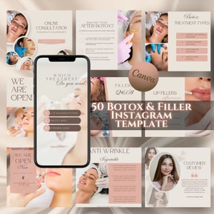 70+ Botox And Filler Social Media Templates, Esthetician Templates, Botox Social Instagram Templates, Beauty Skincare, Canva Templates