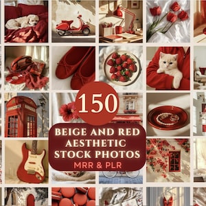 150 Red and Beige Aesthetic Stock Photos, Red and Beige Stock Images, Red Minimalistic Faceless Photo Faceless Marketing MRR PLR Instagram