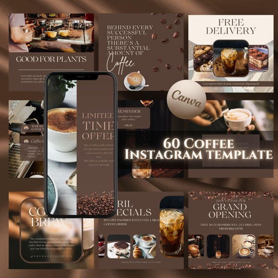 Coffee Instagram  Post Templates, Cafe Instagram Template, Coffee Lover,  Coffee Shop Social Media, Canva Templates, Coffee Shop Template