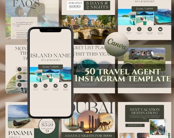 50 Travel Instagram Post Templates, Travel Agent Templates, Travel Agent Social Media, Travel Agent Branding, Travel Social Media Templates