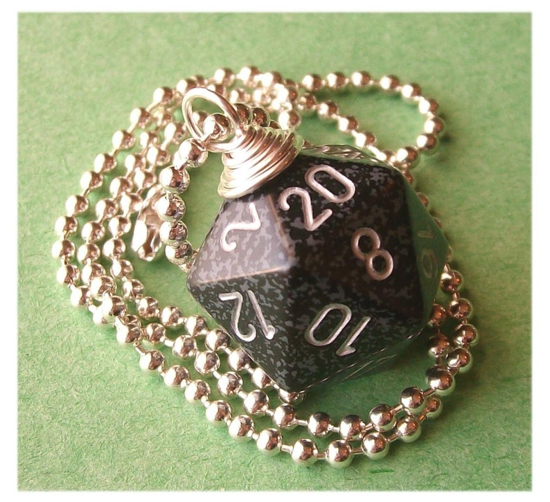 Dungeons and Dragons D20 Die Necklace Ninja Black Gray Silver Geek Gamer DnD Role Playing RPG image 2