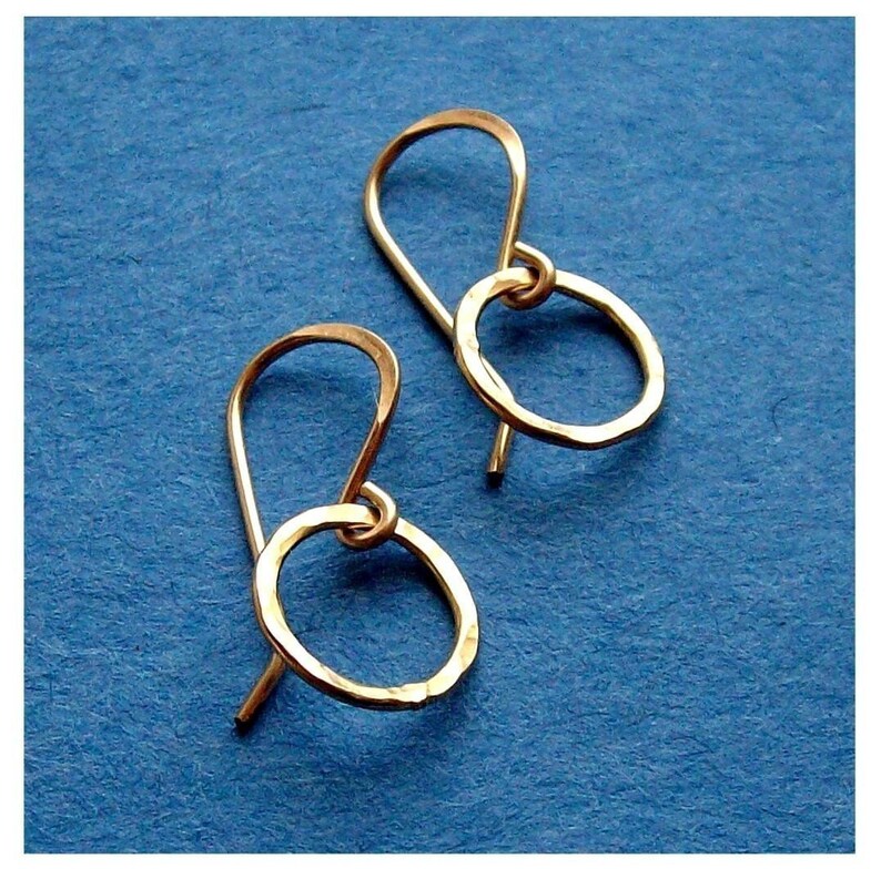 Gold Filled Hoops Golden Pebbled Earrings Hammered Rings image 2