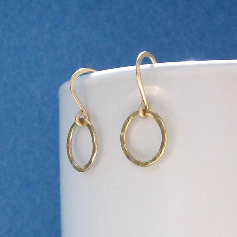 Gold Filled Hoops Golden Pebbled Earrings Hammered Rings image 5