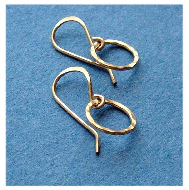 Gold Filled Hoops Golden Pebbled Earrings Hammered Rings image 4