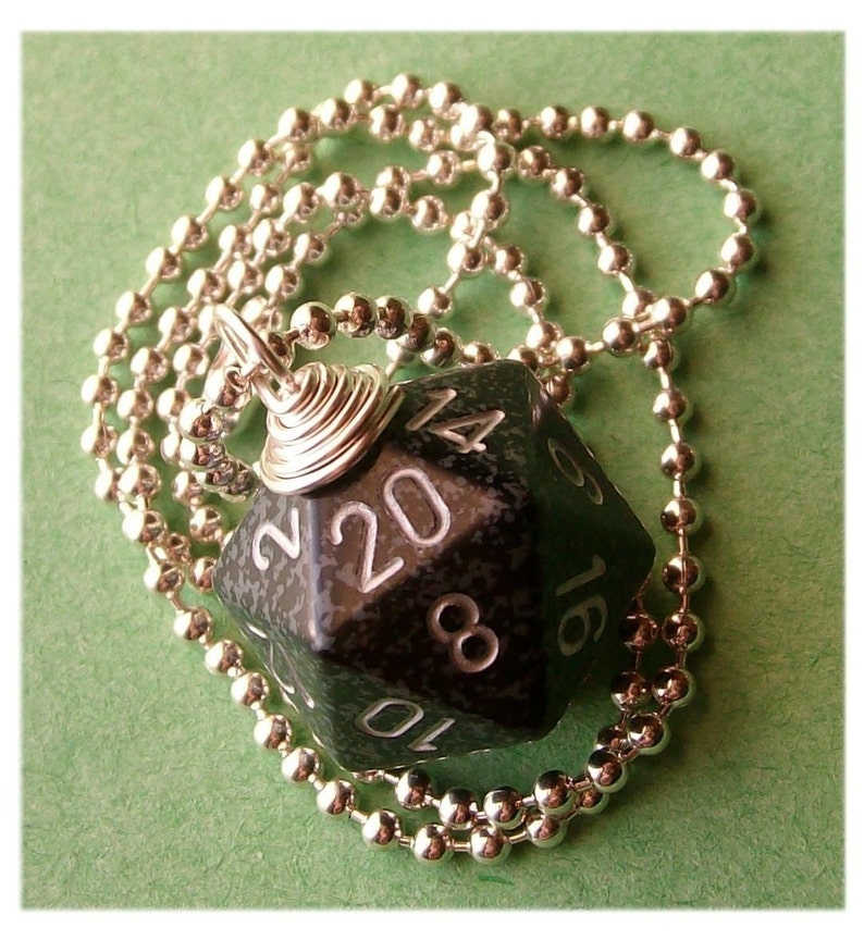 Dungeons and Dragons D20 Die Necklace Ninja Black Gray Silver Geek Gamer DnD Role Playing RPG image 3