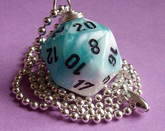 D20 Dice Pendant - Dungeons and Dragons - Gemini Teal with White - Geek Gamer DnD Role Playing RPG