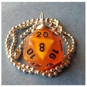 Dungeons and Dragons D20 Dice Pendant Velvet Orange Geek Gamer DnD Role Playing RPG image 2