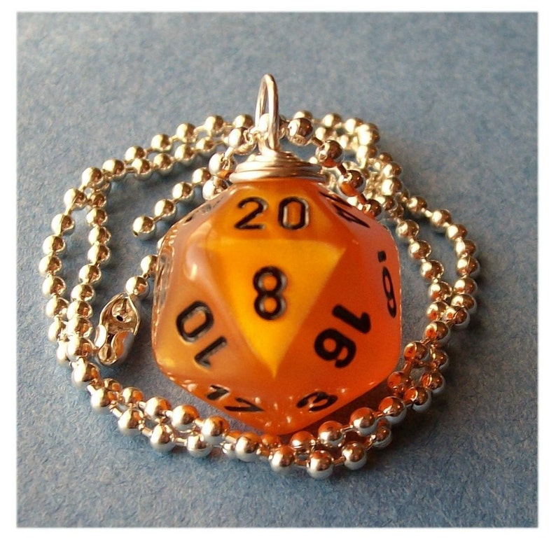 Dungeons and Dragons D20 Dice Pendant Velvet Orange Geek Gamer DnD Role Playing RPG image 2