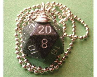 Dungeons and Dragons - D20 Die Necklace - Ninja - Black Gray Silver Geek Gamer DnD Role Playing RPG