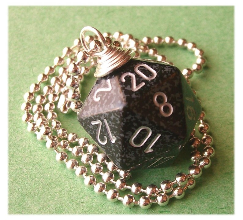 Dungeons and Dragons D20 Die Necklace Ninja Black Gray Silver Geek Gamer DnD Role Playing RPG image 4