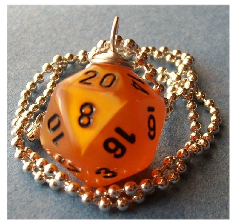 Dungeons and Dragons D20 Dice Pendant Velvet Orange Geek Gamer DnD Role Playing RPG image 3