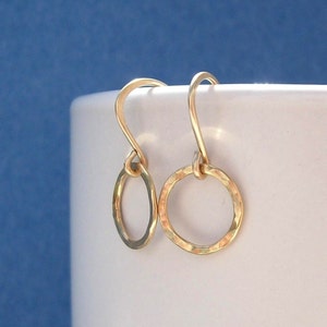 Gold Filled Hoops Golden Pebbled Earrings Hammered Rings image 1