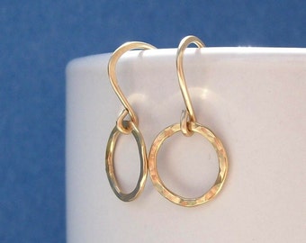 Gold Filled Hoops - Golden Pebbled -  Earrings Hammered Rings