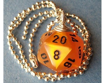 Dungeons and Dragons - D20 Dice Pendant - Velvet Orange - Geek Gamer DnD Role Playing RPG