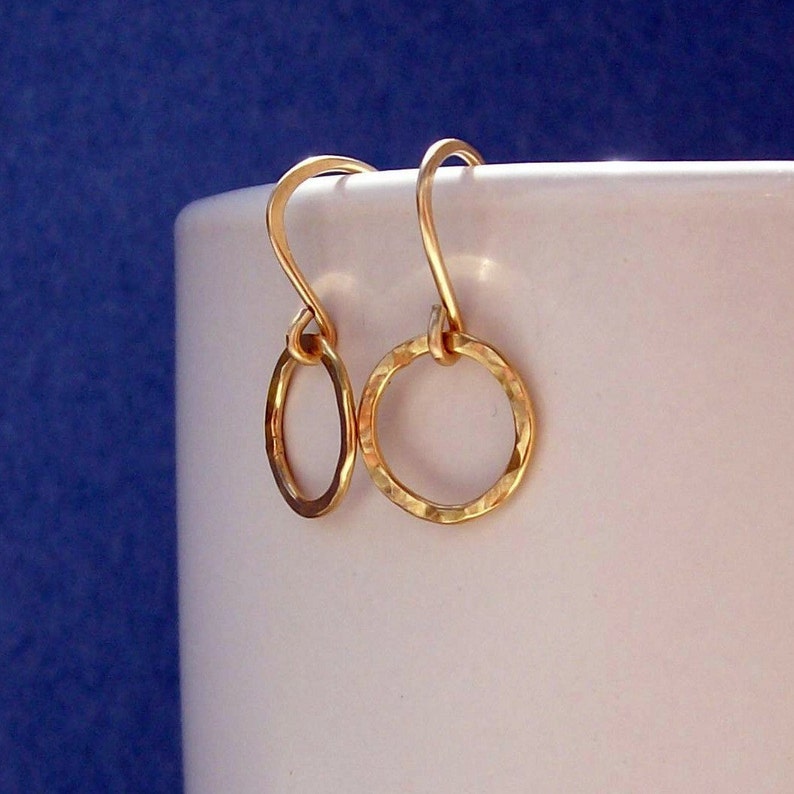 Gold Filled Hoops Golden Pebbled Earrings Hammered Rings image 3