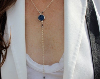 Druzy Blue "Y" Necklace  N-084