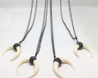 Crescent Sparkle Long Pendant | Carved Bone Horn