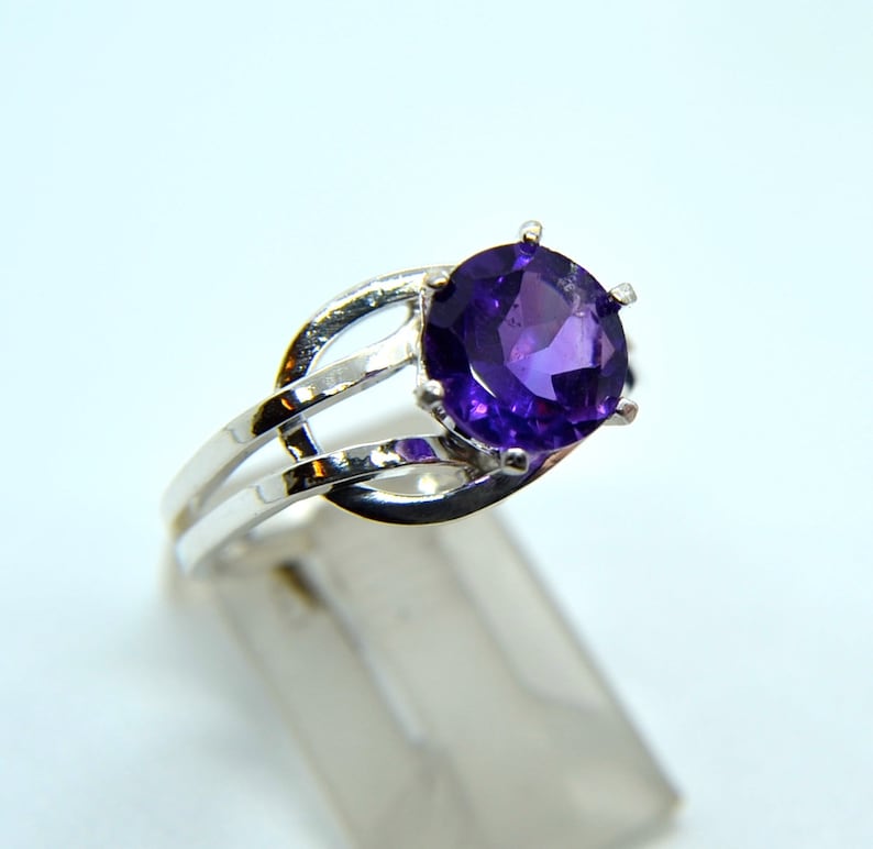 artisan made faceted natural gemstone Amethyst and Sterling Silver ring Enfold